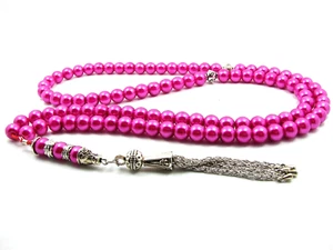 8mmx99 Hot Pink GLASS PEARL ISLAMIC PRAYER BEADS TASBIH MASBAHA GIFT - Picture 1 of 6