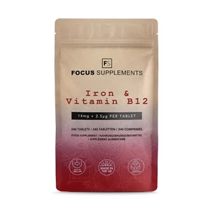 Eisen & Vitamin B12 | 14 mg + 2,5 µg, 240 vegane Tabletten - Bild 1 von 7