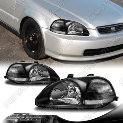 Faros lentes transparentes con carcasa negra JDM con reflector transparente para Honda Civic 96-98 Foto 1 de 4