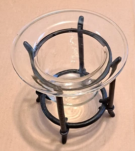 ELEGANT WROUGHT IRON GLASS CANDLE HOLDER, VINTAGE STYLE, 6.5" Diameter 7" Height - Picture 1 of 6