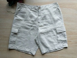 Caribbean 100%Linen Men Cargo Shorts Zip Pockets Cream Sz.42 - Picture 1 of 9