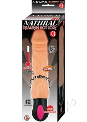 Natural Realskin Hot Cock #3 Rechargeable Warming Vibrator 8in - Vanilla - Image 1 of 3