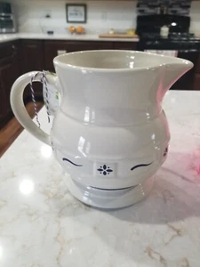 Longaberger Pottery Blue Pattern Pitcher 7.75" Tall  Oven Freezer Dishwasher Saf - Picture 1 of 9