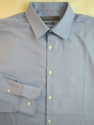 Camisa de Vestir PERRY ELLIS Talla 16 34/35 AJUSTE CEÑIDO Azul Sólido Rayas Para Hombres Formal Foto 1 de 4