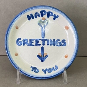 M A Hadley Pottery Happy Greetings to You 4” Coaster Trinket Dish, Cupcake Plate - Picture 1 of 12