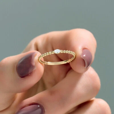 Anillo Promesa Marquesa Moissanita Delicado Anillo Apilable Oro Amarillo Sólido 14K Foto 1 de 4