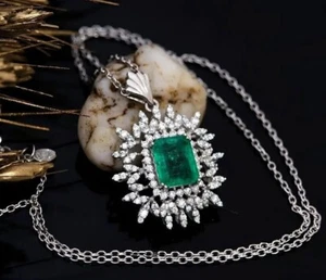 Damen Traum Anhänger mit Kette Brillant Diamant Smaragd 750 Weißgold 18K Neu - Bild 1 von 9