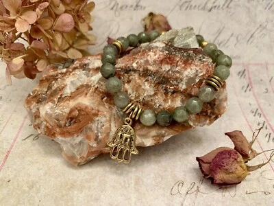 Hamsa Collection Labradorite Yoga Mala Bracelet Healing Hand - Image 1 of 4