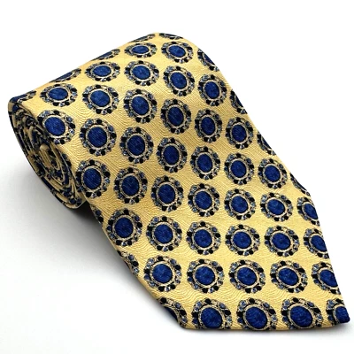 Vtg Geoffrey Beene Silk Tie Necktie Buttery Yellow Blue Circles Encircled USA 4" - Image 1 of 4