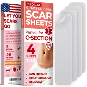 Medical Grade Silicone Scar Sheets - Transparent - 4Pk (7”X1.6”) - Visible Diffe - Picture 1 of 12