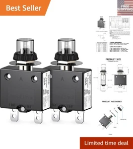 Pack of 2 Compact 30A Circuit Breakers - Push-Button Reset with Waterproof Cover - Picture 1 of 7