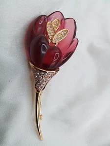PURPLE IRIS FLOWER NOLAN MILLER SIGNED LUCITE RHINESTONE BROOCH PIN VINTAGE QVC - Picture 1 of 13