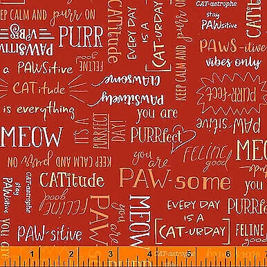 Purrfect Day Purrfect Words on Red Cotton Fabrics por yarda de Windham Fabrics Foto 1 de 3