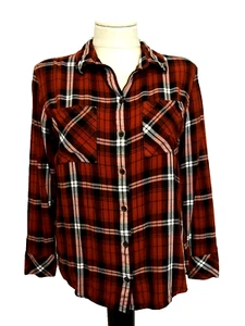 SANCTUARY Rust/Black/White Plaid Long Sleeve Button Front Flannel Shirt Sz S - Picture 1 of 6