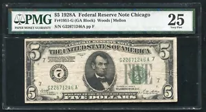 FR. 1951-G 1928-A $5 FRN “NUMERICAL GOLD ON DEMAND” CHICAGO, IL PMG VERY FINE-25 - Picture 1 of 2