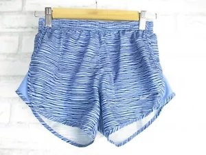 Nike Dri fit running shorts blue black stripe womans back pocket drawstring - Picture 1 of 9