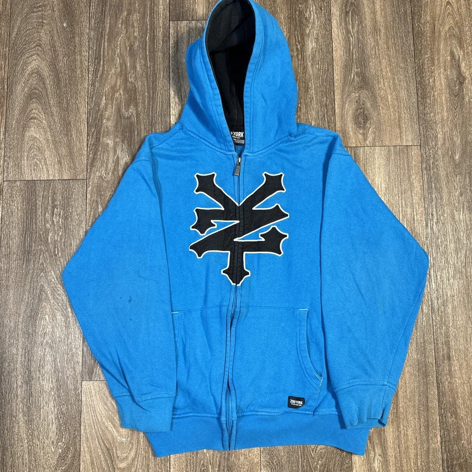 Vintage Y2K Cyber Goth Punk Emo Grunge Zoo York Blue Full Zip Hoodie Youth XL - Image 1 of 4