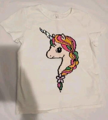 CAMISETA UNICORNIO LENTEJUELAS REVERSIBLE ESTAMPADO GRÁFICO BLANCO H&M NIÑAS TALLA 6X/7 Foto 1 de 4
