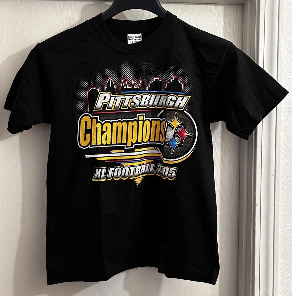 Vint. Camisa Y2K Negra Pittsburgh Steelers 2005 Super Bowl XL Campeones Juvenil Med Foto 1 de 4