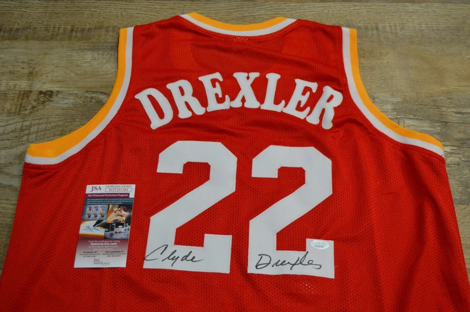 CLYDE DREXLER Autographed Auto Jersey Houston Rockets Home Red JSA COA - Image 1 of 1