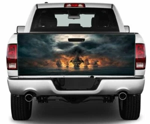 Pirate Ships with Skull Cloud Tailgate Wrap Vinyl Graphic Decal Sticker Wrap New - Picture 1 of 5