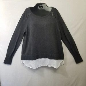 Ivanka Trum Sweater Womens Gray Zip Shoulder Trim Hem Preppy Career Sz Large  - Picture 1 of 16