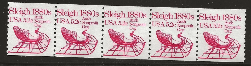 US Scott #1900, Coil of 5 1983 Sleigh 5.2c FVF MNH - Image 1 of 1