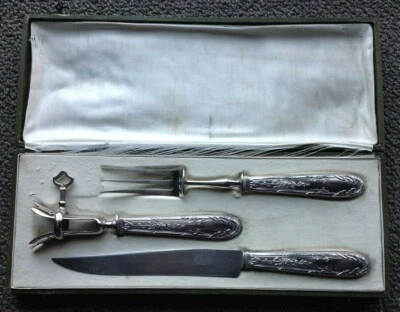 CASED 1895-1928 FRENCH 950 STERLING SILVER HANDLED CARVING SET - image 1 of 2