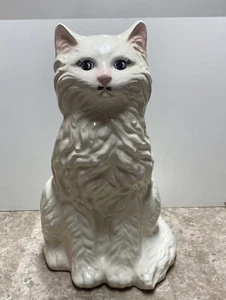 Vintage White Persian Cat Planter Ceramic Long haired Blue Eyes 14” - Picture 1 of 2
