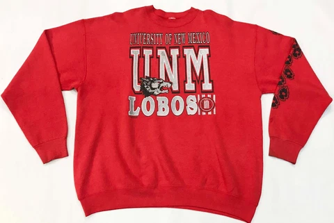 Vintage UNM New Mexico Lobos University NCAA Crewneck Sweatshirt Red XL USA Cover