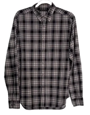 Camisa Theory Para Hombres Zack Cuadros L Abotonada Azul Gris LS 100% Algodón Preppy Informal Foto 1 de 4