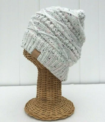 New Ivory Knit with Confetti Beanie Hat Slouchy Baggy Skull Cap Soft Warm #A - Imagem 1 de 4