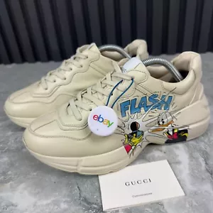 Gucci Rhyton Sneaker Paperino Stampato Pelle Beige 7 US o 37 EUR * - Foto 1 di 24