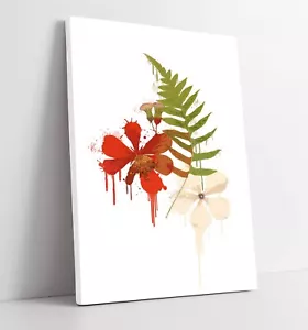 FLOWERS AND LEAF PAINT DRIP SPLASH ART -CANVAS WALL ART PRINT TRENDY KITCHEN - Picture 1 of 2