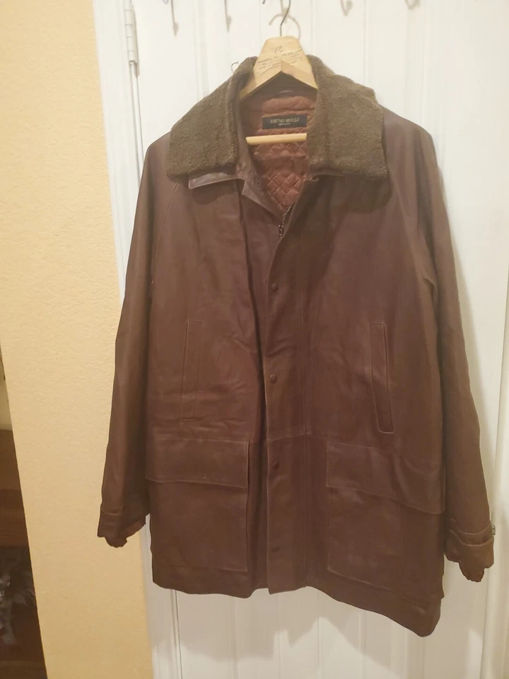 Мужская коричневая кожаная куртка Bruno Magli Vera Pelle сделано в Италии размер 40 - Изображение 1 из 4