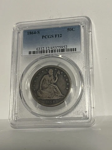 1864 S seated liberty half dollar PCGS F-12  broken S Variety rare Cover
