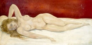 Beau grand TABLEAU huile sur toile NU FEMININ signé CLOTAIRE 1963 - Imagen 1 de 7