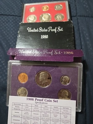 1980 & 1986 US Mint Proof Sets 11 Coins To Incude 1980 SBA DOLLAR - Image 1 of 3