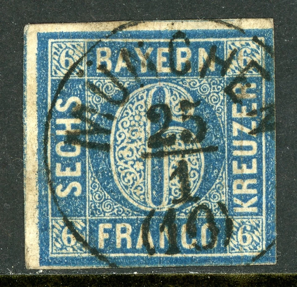 Germany States 1862 Bavaria 6 Kr Blue Scott #11 VFU M351 - Image 1 of 4