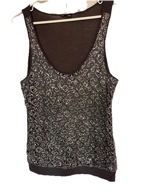 Camiseta sin mangas con lentejuelas negra + plateada para mujer mediana fiesta club Y2K salir elegante Baddie Foto 1 de 4