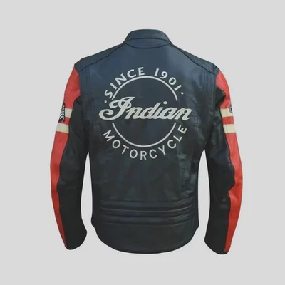Men’s Indian Motorcycle Leather Jacket: Vintage Cowhide Biker Jacket - Image 1 of 4