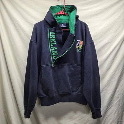 Sudadera con capucha Ireland Rugby para hombre mediana media cremallera bordada azul marino/verde  Foto 1 de 4