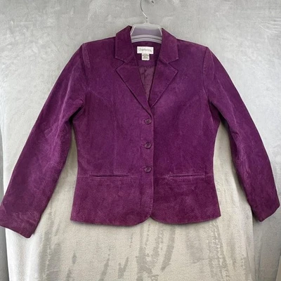 Blazer Chadwick's Mujer 12 Púrpura Gamuza Cuero 3 Botones Muesca Solapa Chaqueta Foto 1 de 4
