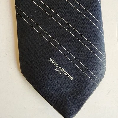 Corbata Paco Rabanne Paris negra a rayas para hombre poliéster 3" x 57" Foto 1 de 4