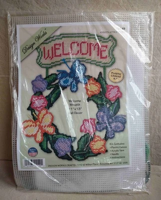 Design Works Welcome Wreath Spring Flowers Plastic Canvas Kit #2149 - NEW Sealed - Image 1 of 4
