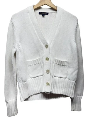 Cárdigan Brooks Brothers Mujer Supima Algodón L Suéter Botón Delantero Cuello en V Blanco Foto 1 de 4