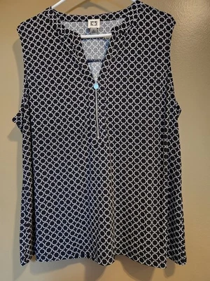 Blusa pulóver sin mangas negra blanca Anne Klein para mujer talla XL Foto 1 de 4