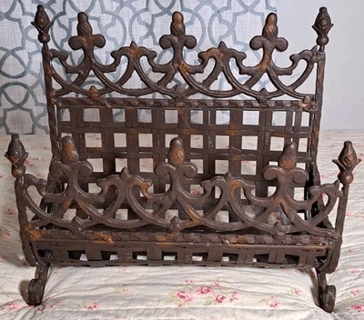 Cast Iron Fireplace Wood Holder Firewood Log Lattice Rack Pineapple Heavy VTG - Image 1 of 4