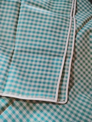 Vintage New Green White Gingham Fabric Tablecloth Piece Material 32x46 Edge Sewn - Image 1 of 3