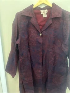 April Cornell Brocade Coat S Burgundy Floral Hearts Art to Wear Boho India - Picture 1 of 5